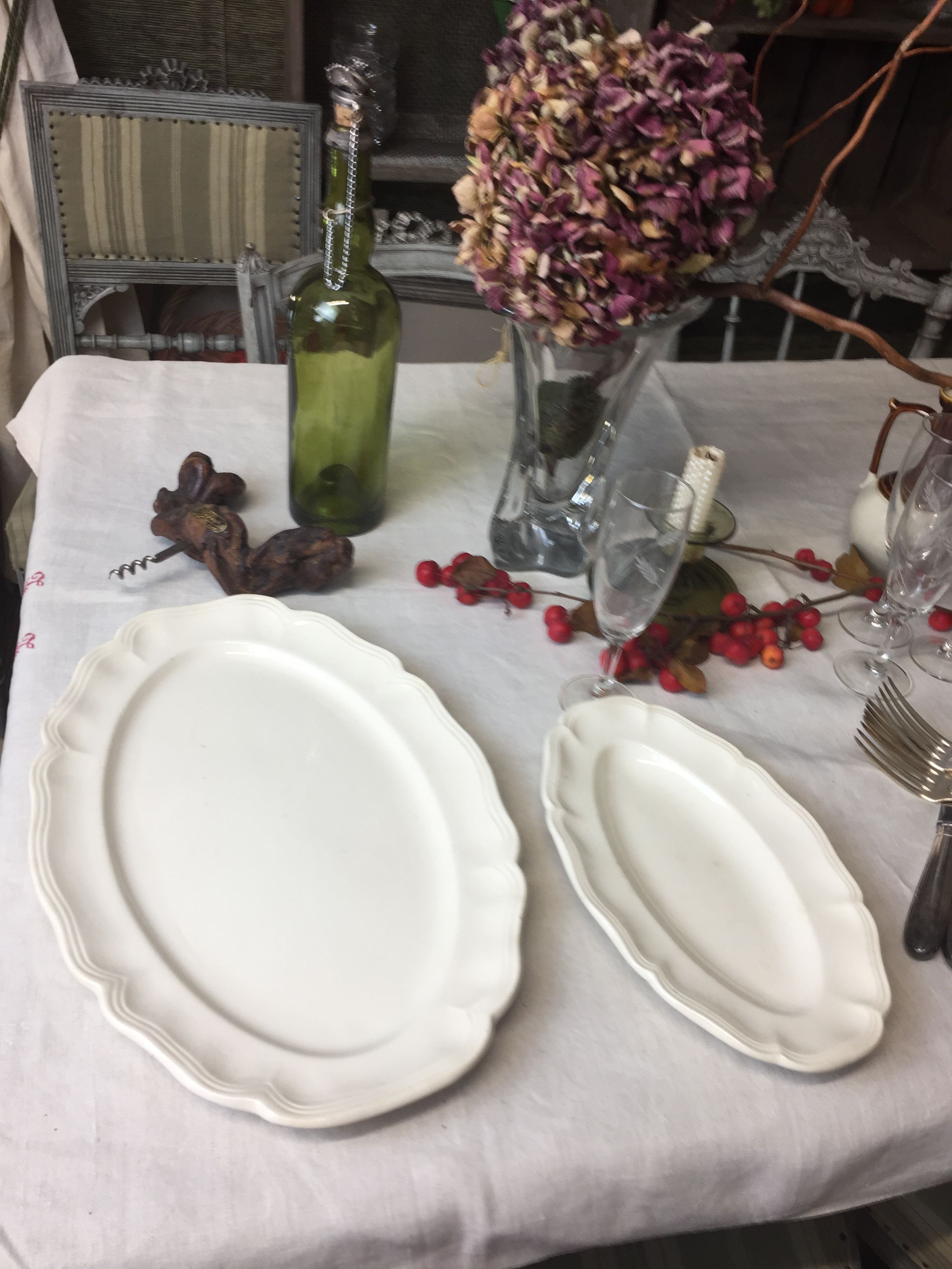 Old oval dishes, ivory color made in france Digoin Sarreguemines