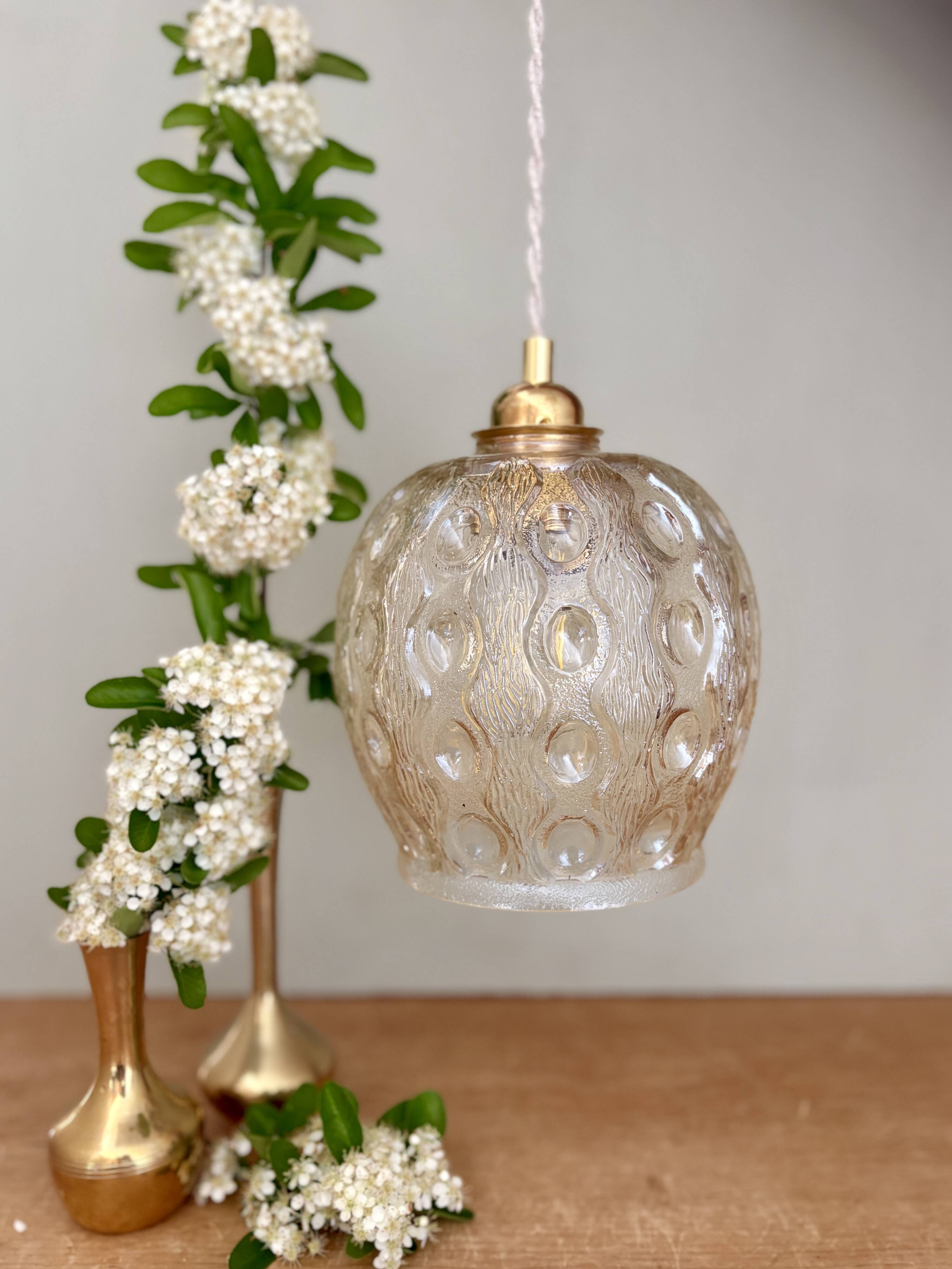 Vintage amber glass globe pendant light