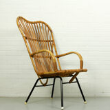 Metal and rattan lounge chair from Rohé Noordwolde, 1960s