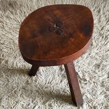Brutalist tripod stool in solid oak mid. XXth