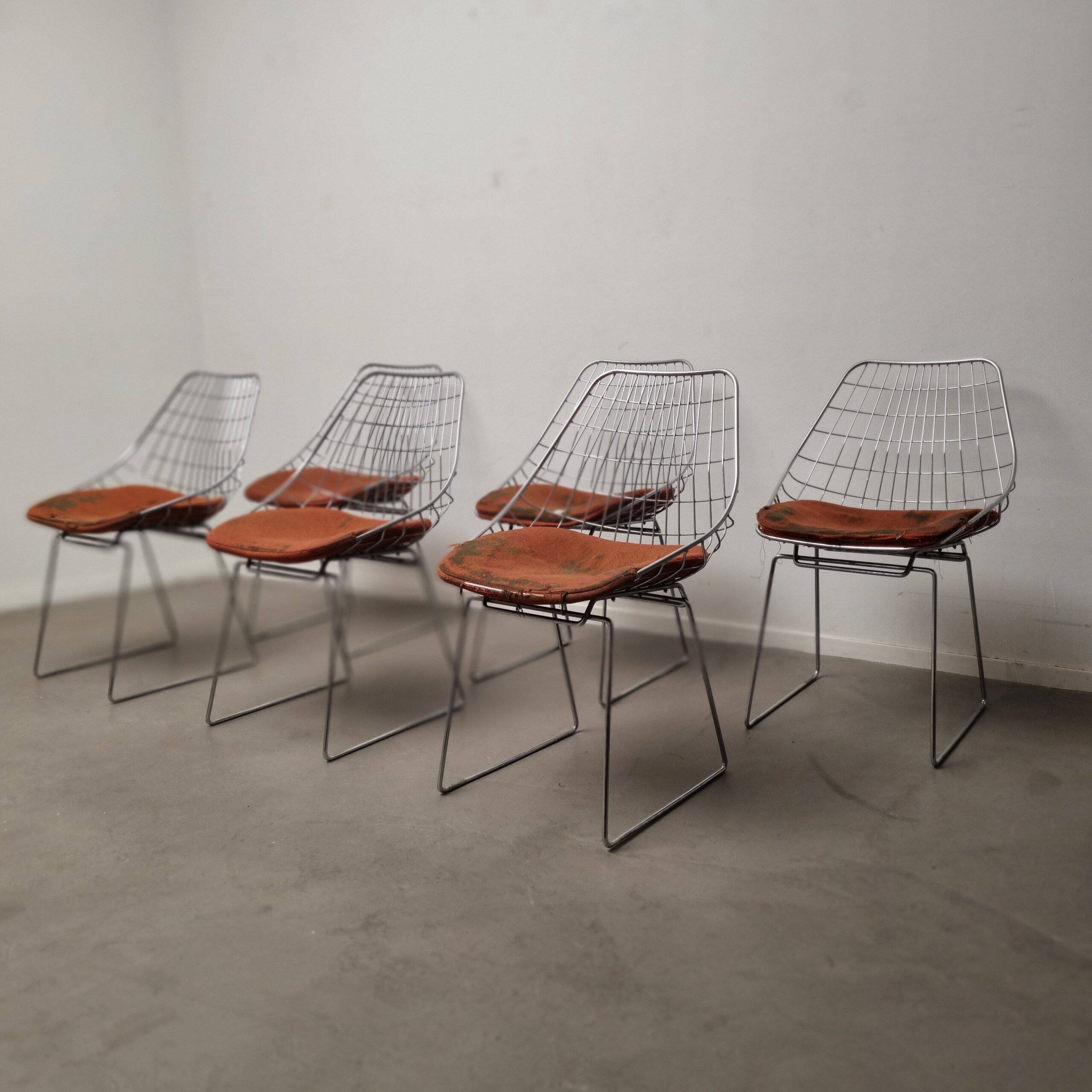 Set of six SM05 wire chairs by Cees Braakman for Pastoe, 1960s