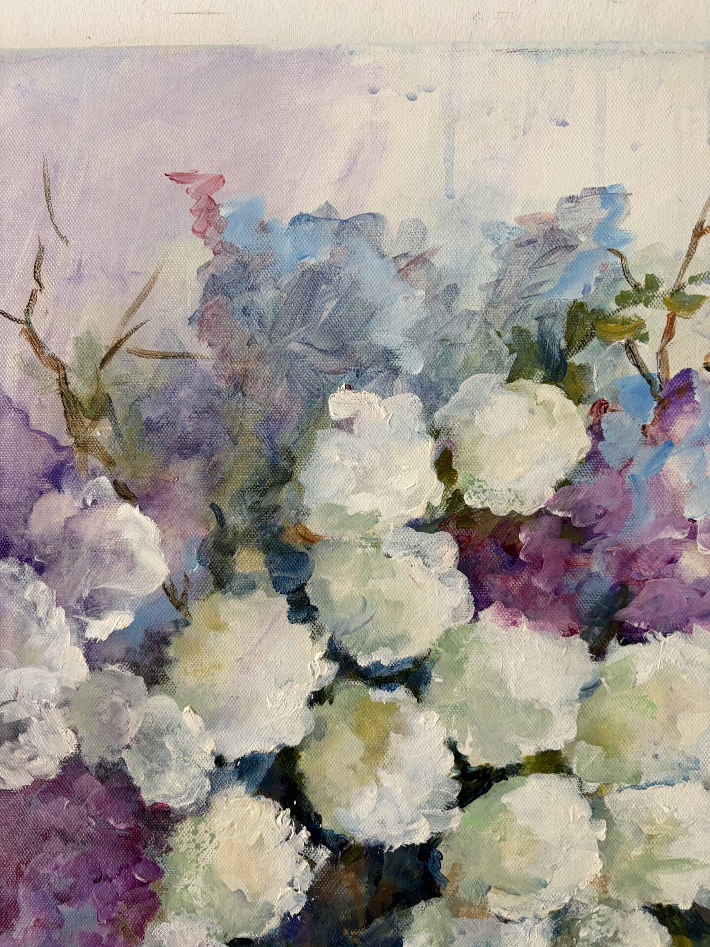 Snowballs and lilacs, oil on canvas signed Paumier