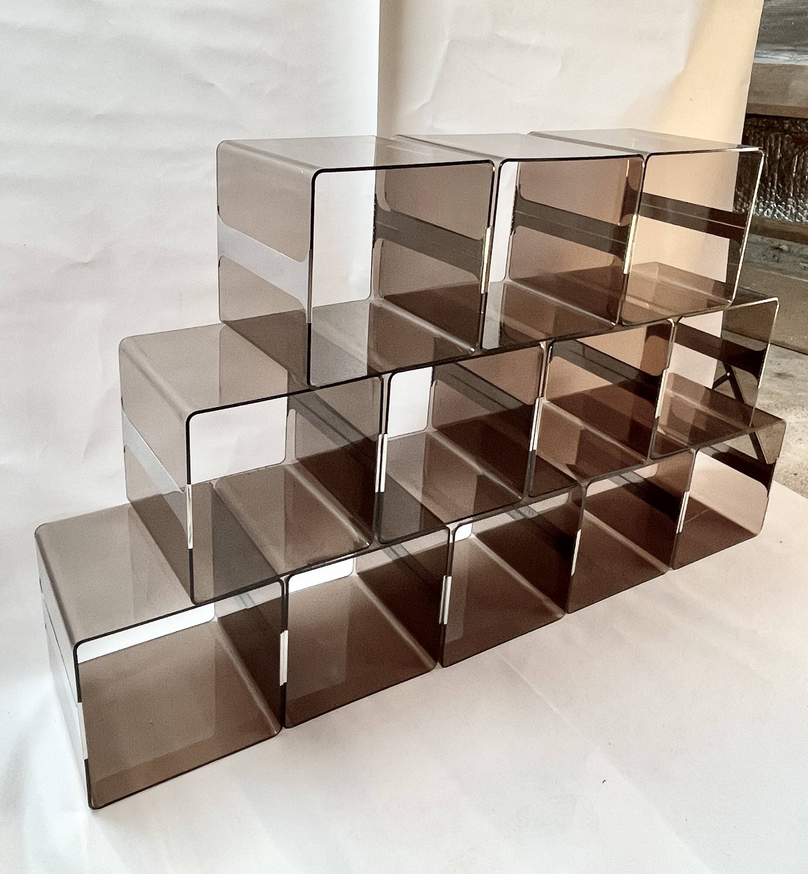 Set of 12 Michel Dumas lockers, smoked plexiglass and chrome insert.