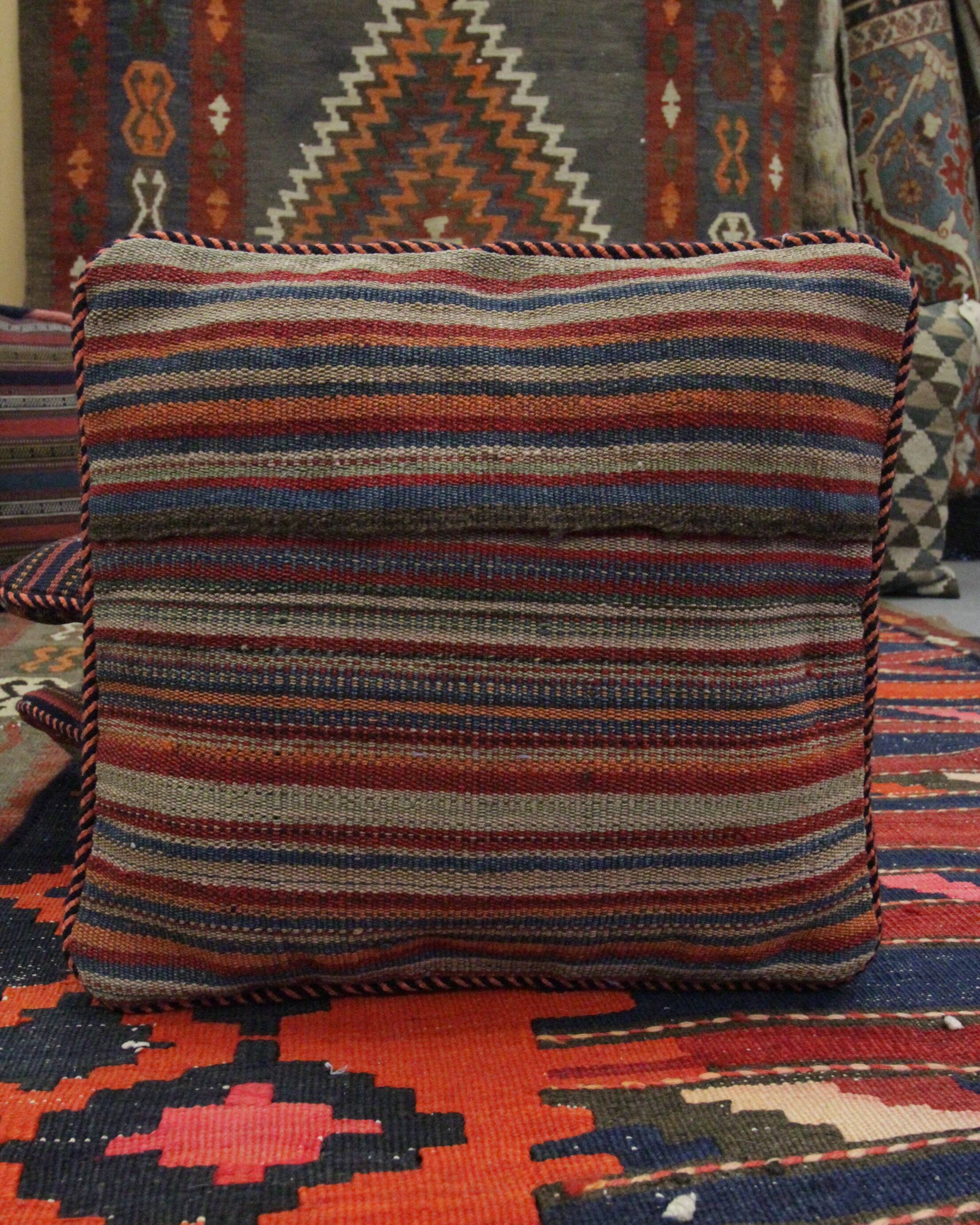 Bold Striped Wool Kilim Cushion Cover Handmade Scatter Pillow 35x35cm