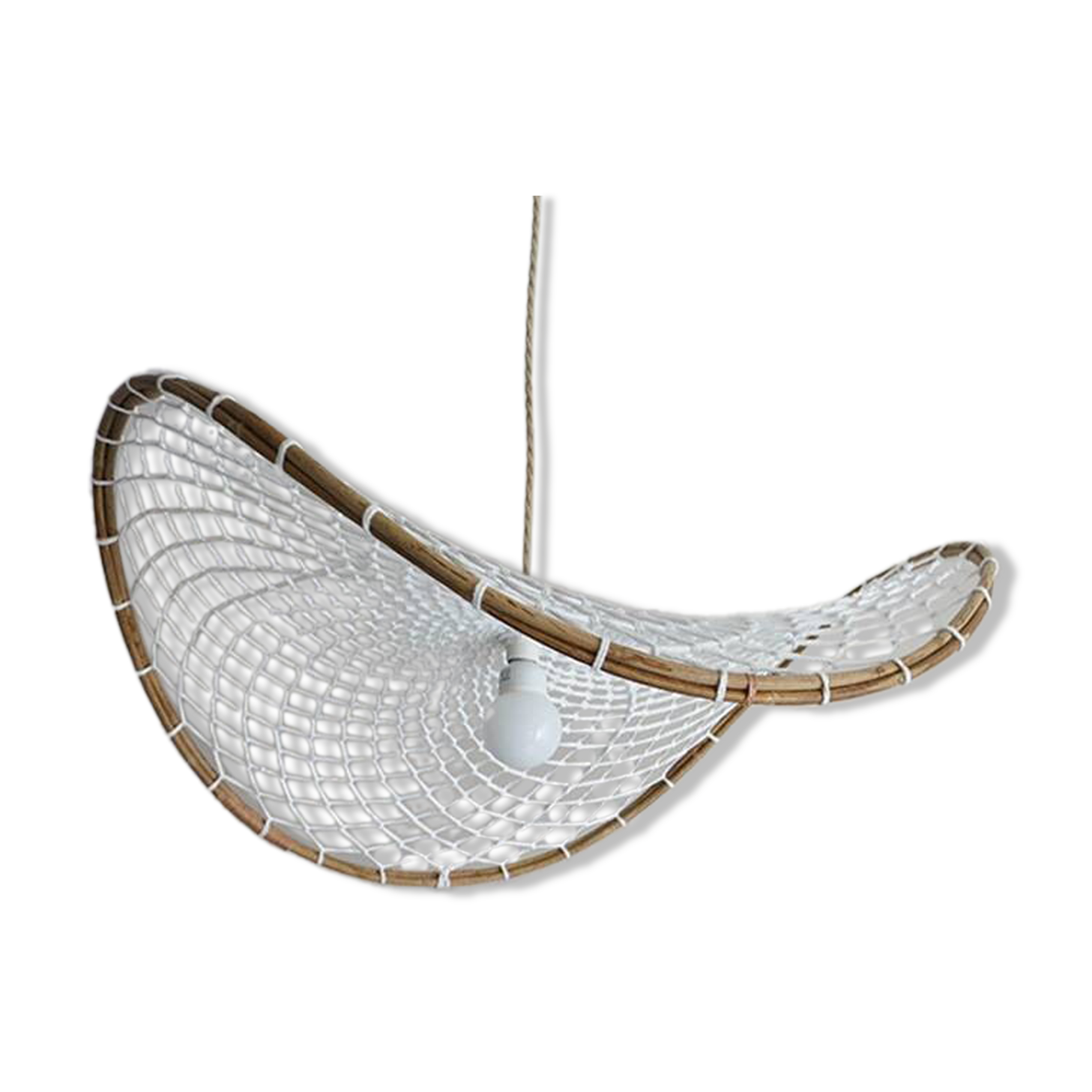 Curved rattan and rope pendant light