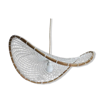 Curved rattan and rope pendant light
