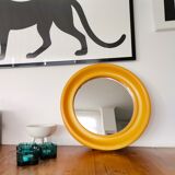 Vintage 70s yellow bathroom wall circle mirror