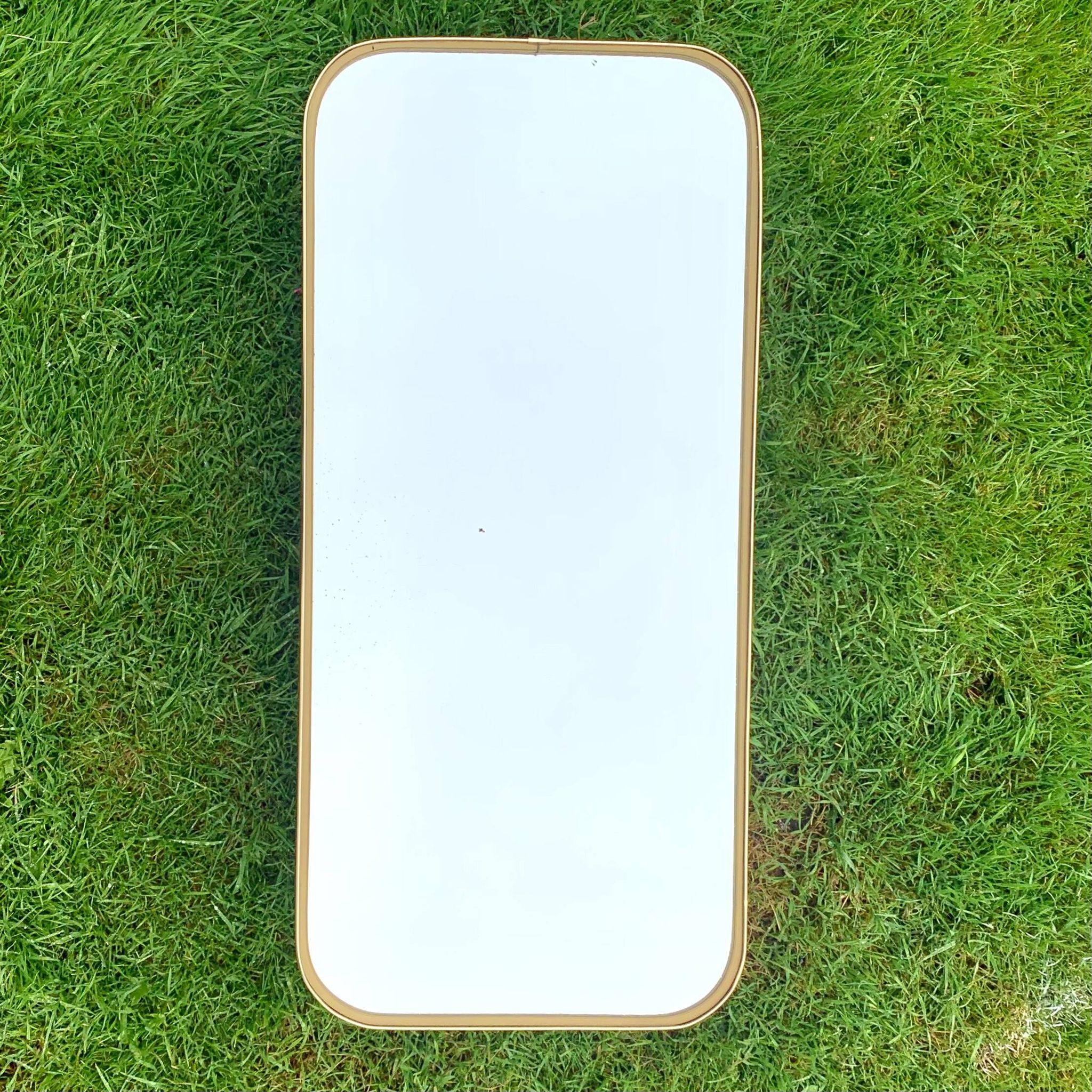 Large vintage rectangular wall mirror in gold anodized aluminum - 73 cm