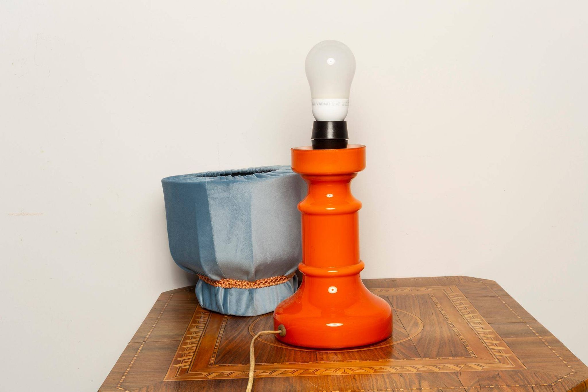 Orange and blue ceramic table lamp with velvet, Italy, 1960s
