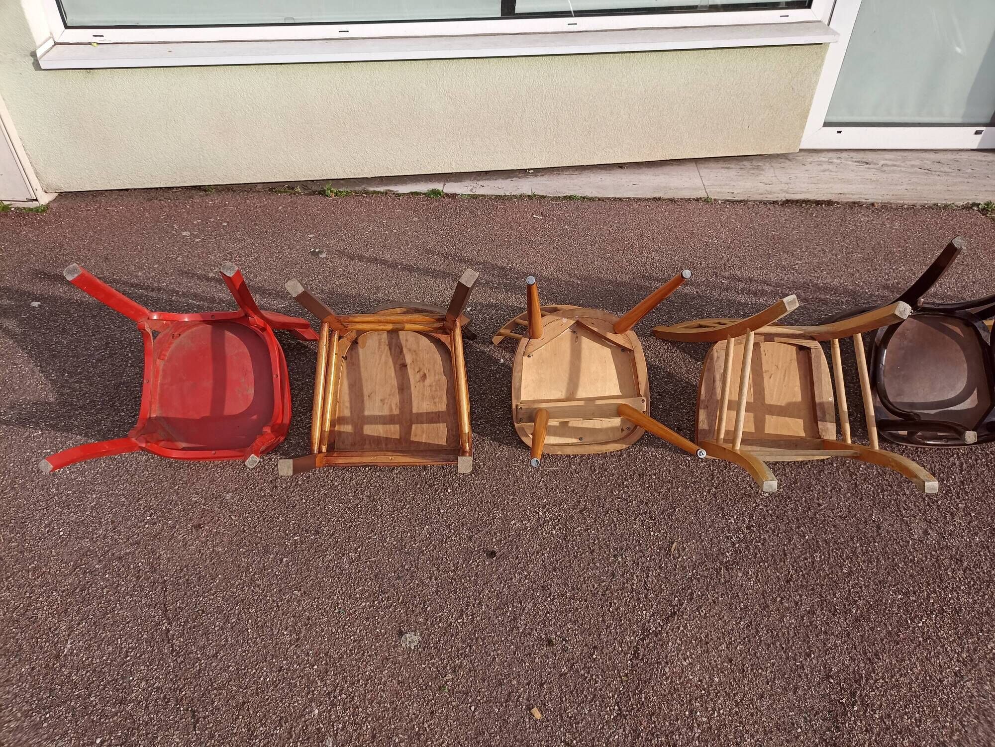 Set of 8 wooden bistro chairs bar mismatched