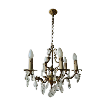Lustre en bronze à pampilles style LOUIS XV