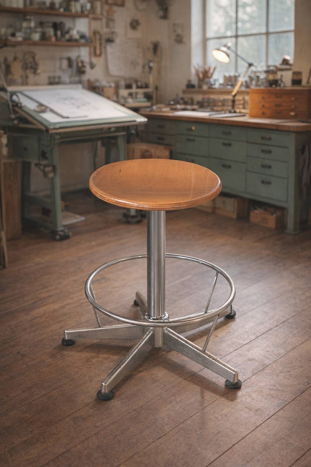 Sgabello Tecnico Industriale Legno e Metallo (Regolabile)