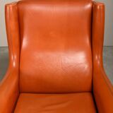Illum Wikkelsø Wingback Armchair Model 110 in Cognac Leather, Denmark 1960s