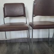 Set of 4 brown leatherette armchair chairs from the 1970s