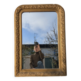 Louis Philippe Mirror 104x73 Wood and Gilded Stucco with Baroque Decor Late 19th Century