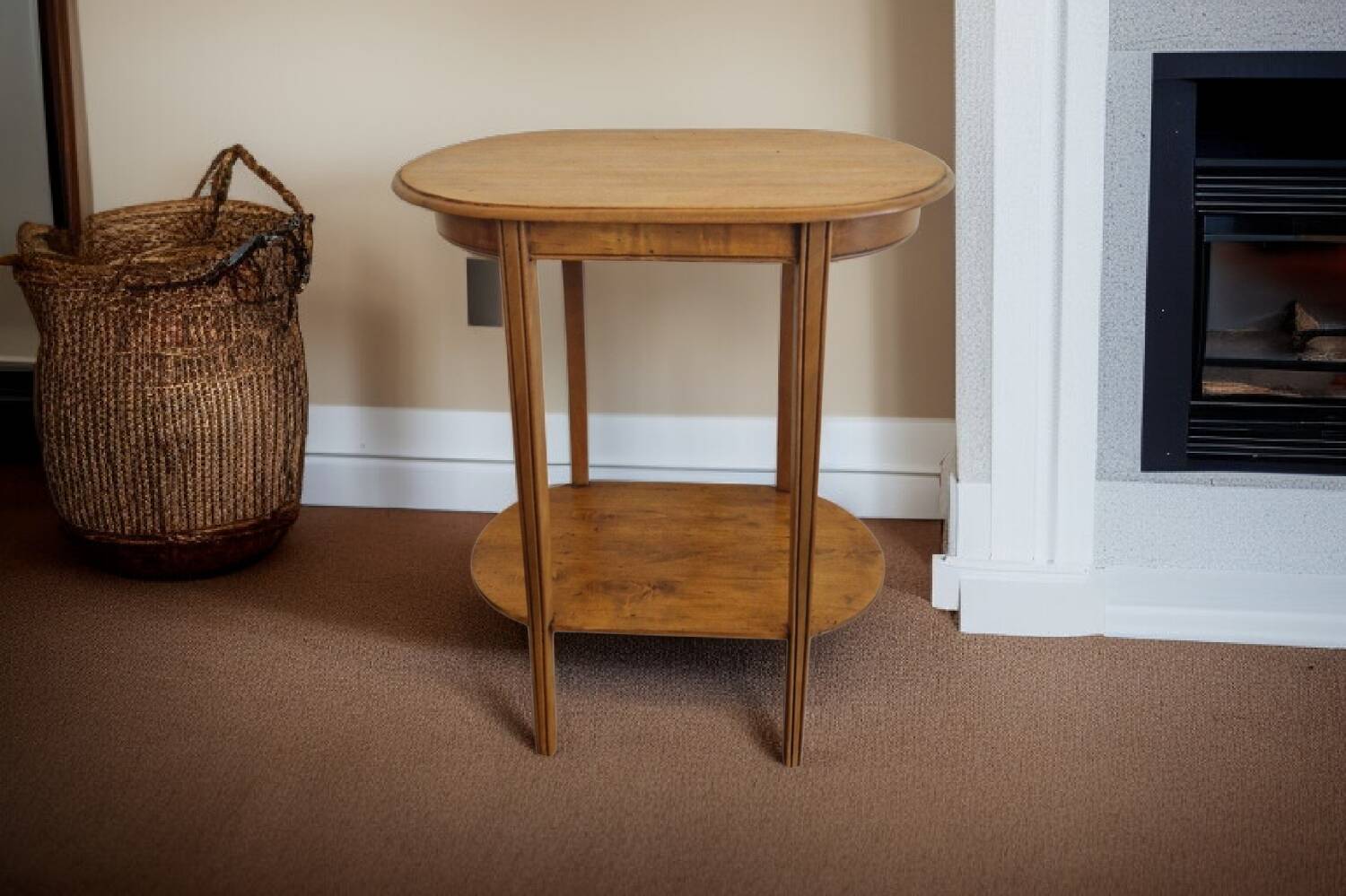 Oval side table with double top in wood - Art Deco style 1940s