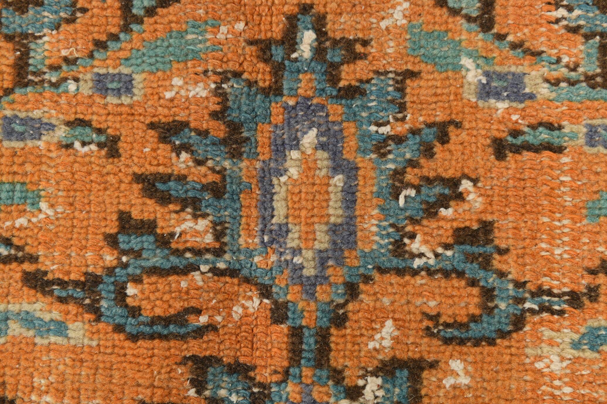 6x9 Vintage Peach Color Blue Medallion Handmade Vintage Rug, 175x290 Cm