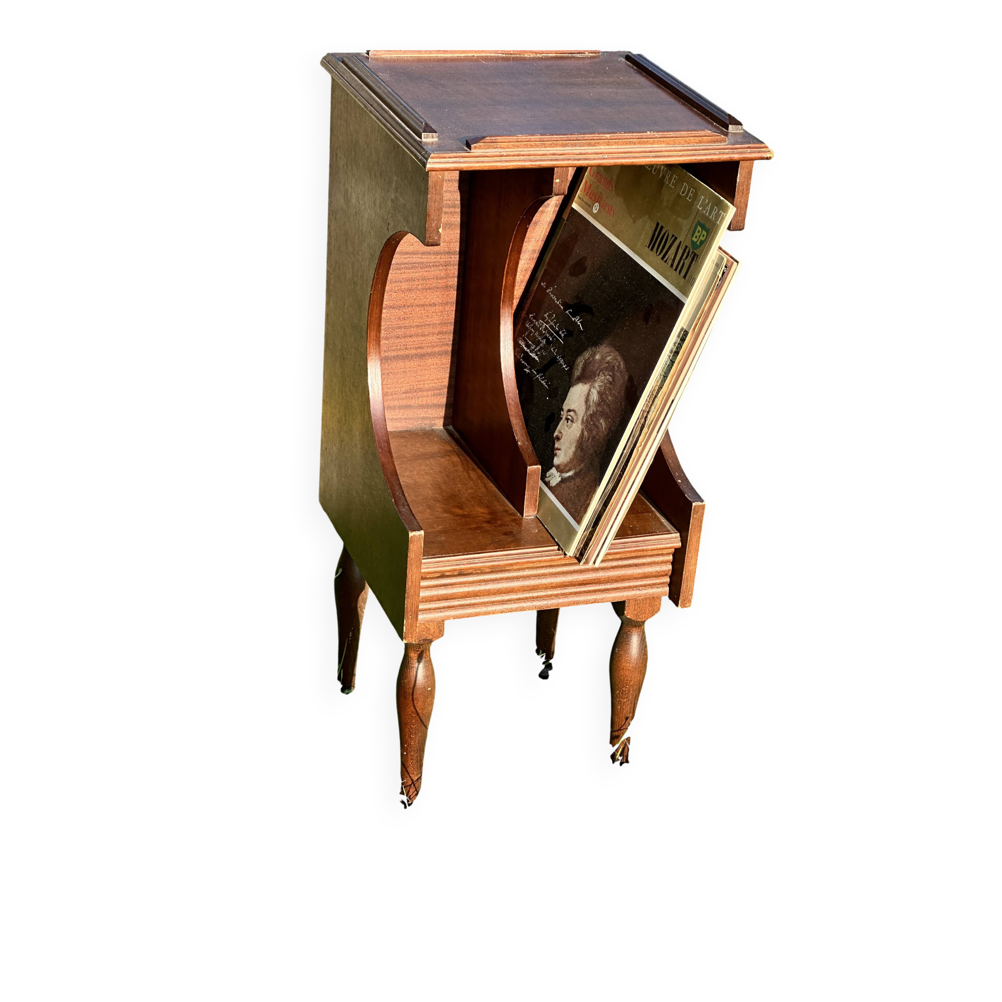 Vintage Dark Brown Wood Side Table - Vinyl Record Book Holder