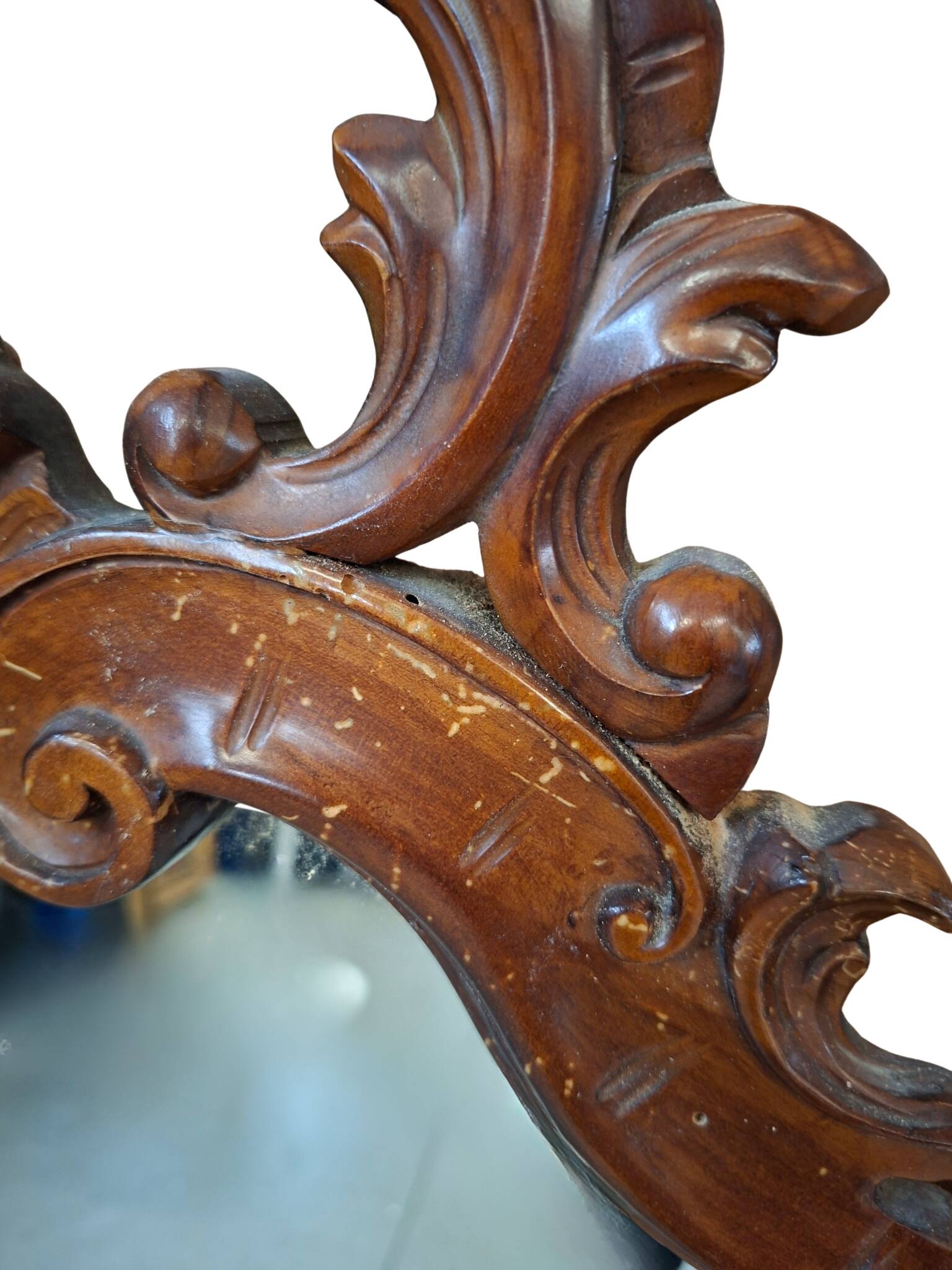 Specchio Antico Originale 1870 In Noce Massello Intagliato Stile Rococò