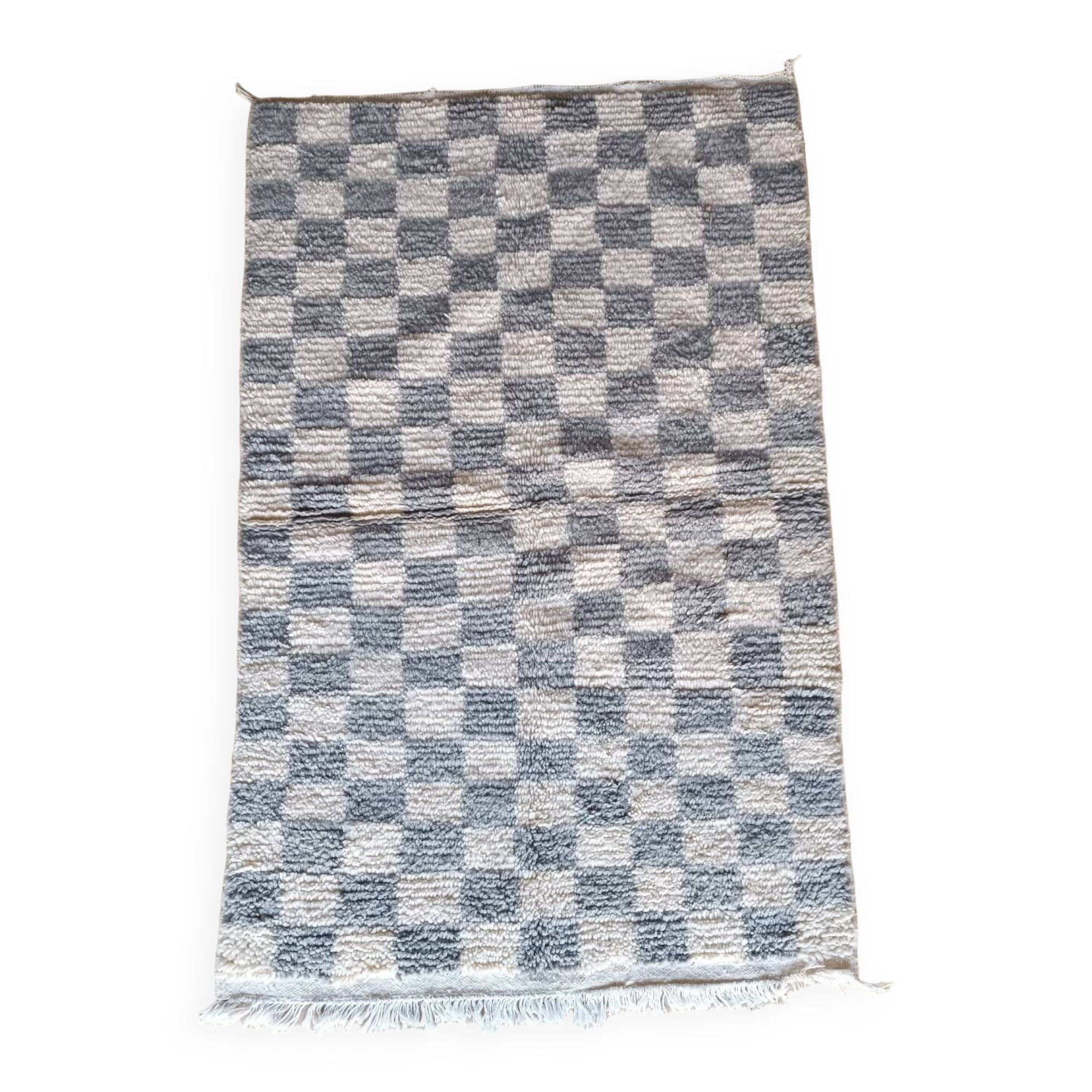 Béni Ouarain rug white gray checkerboard