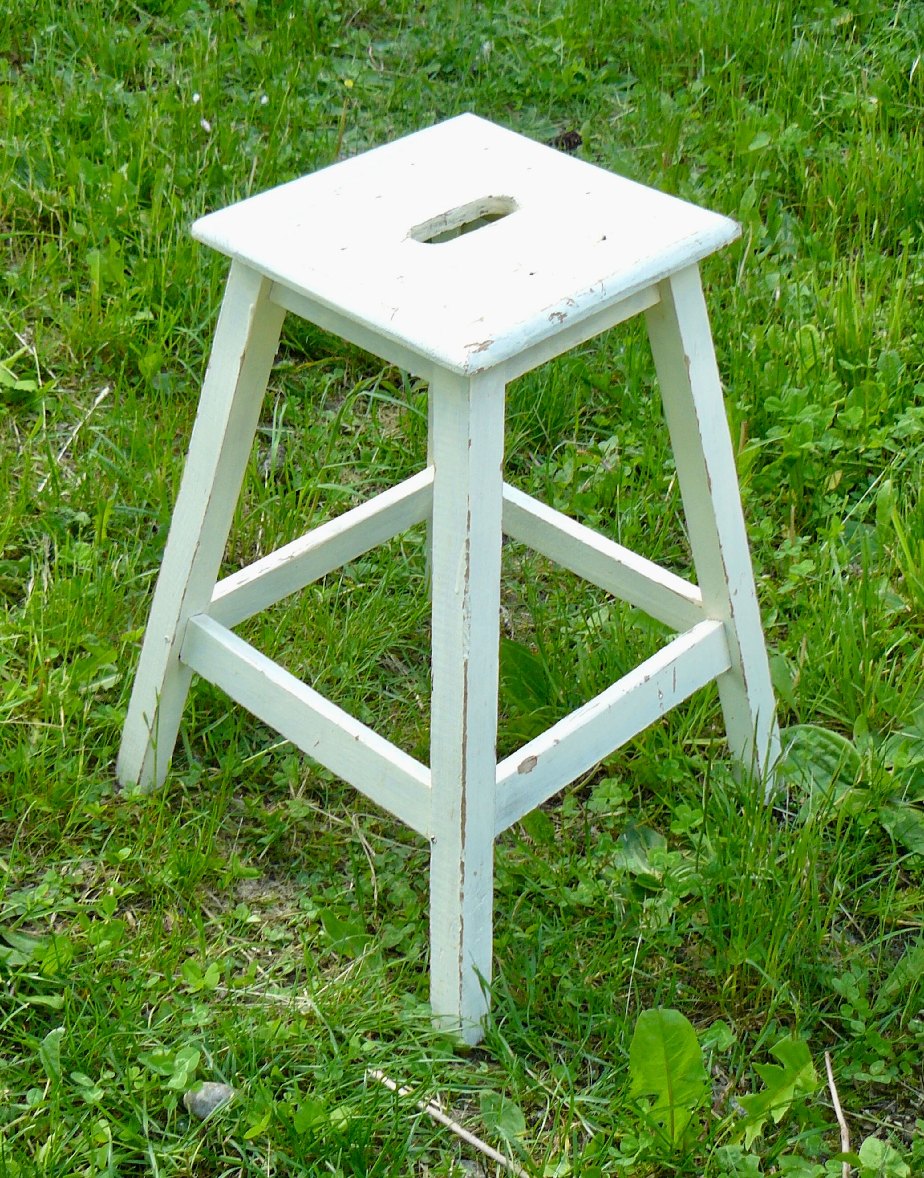 Vintage workshop stool white painted wood