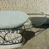 Greek column console in forge iron and glass