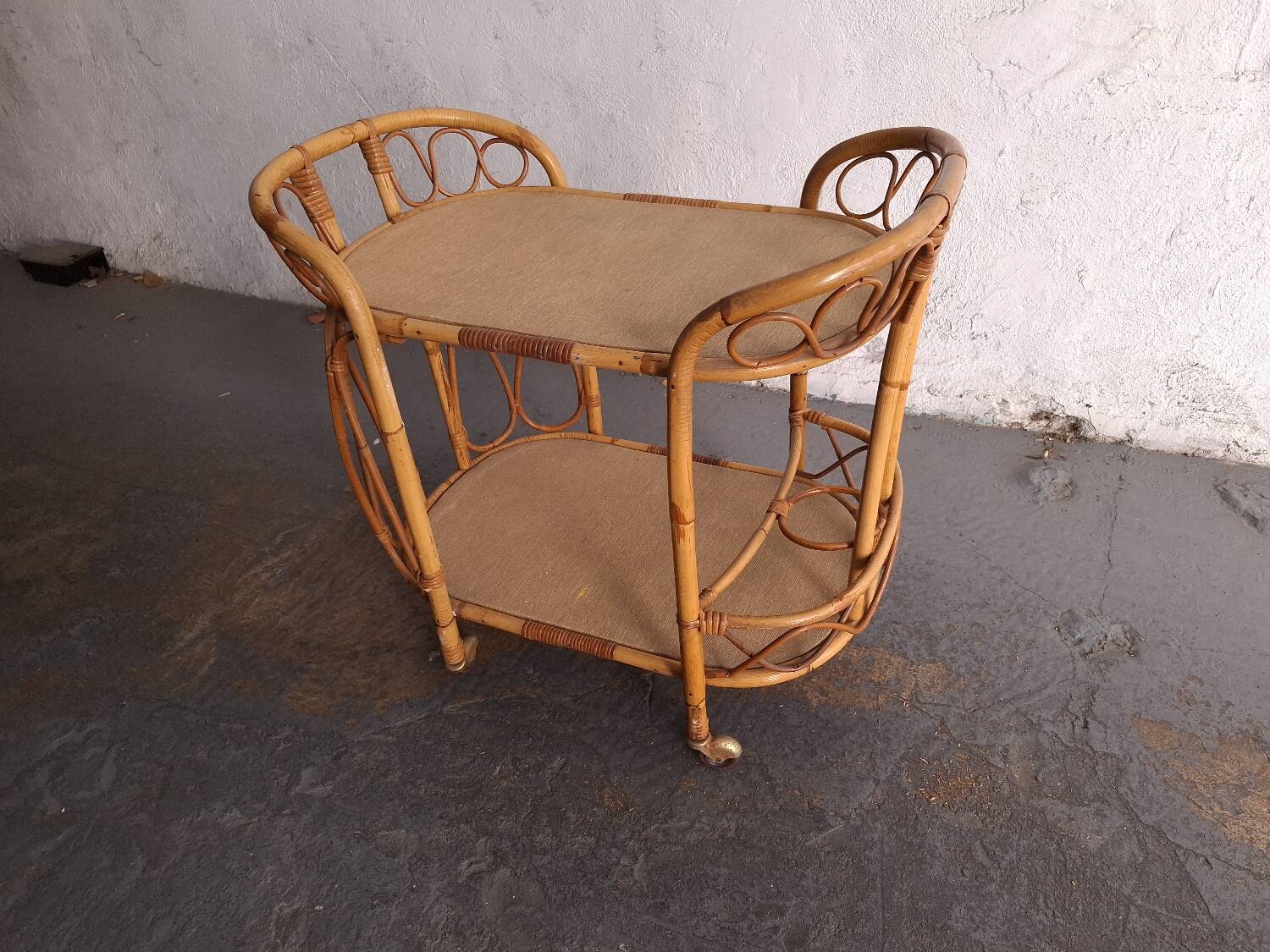Vintage rattan serving trolley