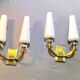 Pair of Art-Déco bronze & opaline sconces from Maison Lunel, France, 1950