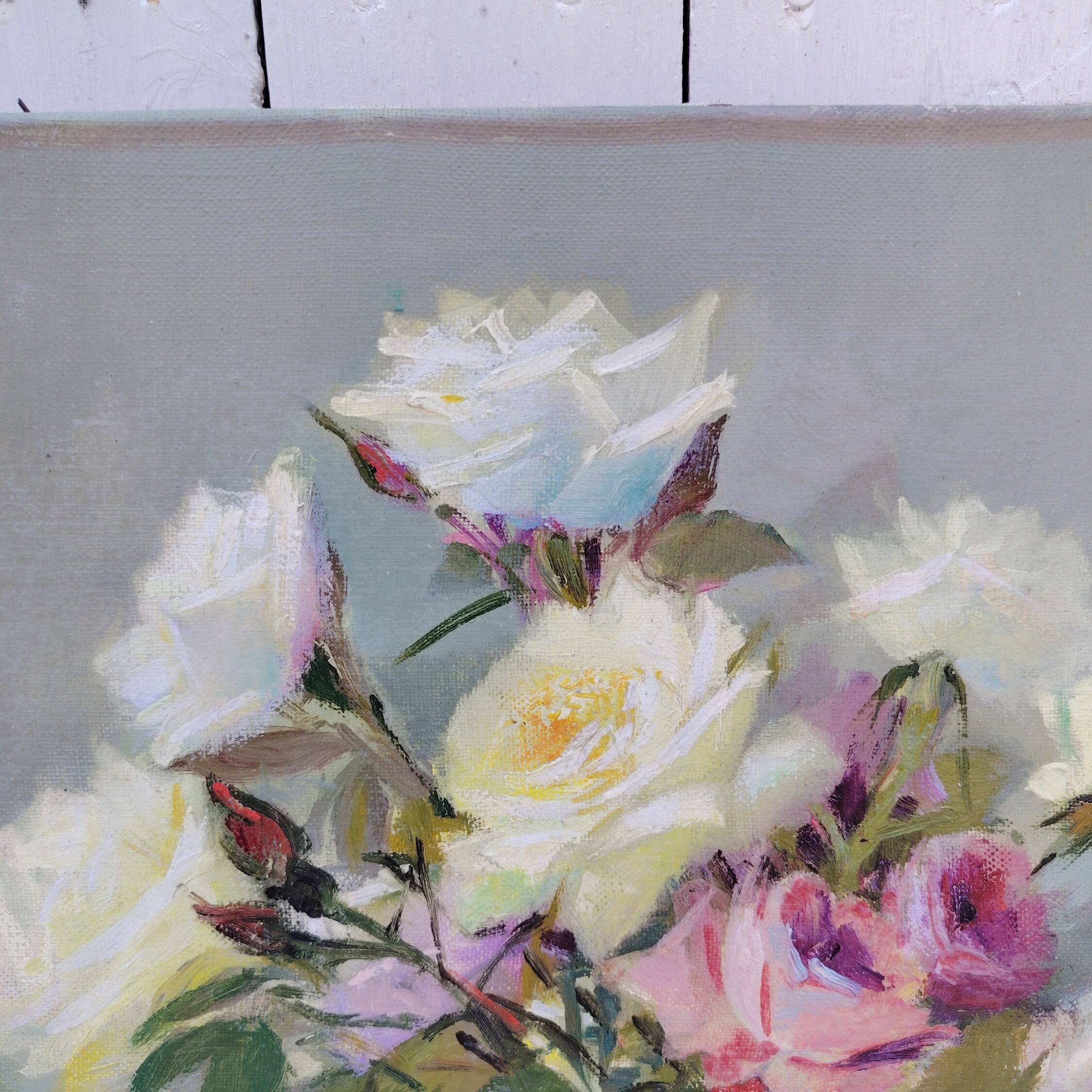 Oil on canvas Bouquet of roses signed Robert