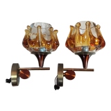 Pair of wall lamps Murano Mazzega, 1970