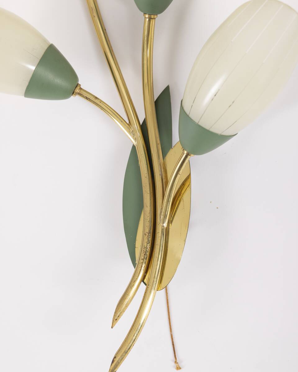 Set of 3 Vintage 1950s Wall Sconces in Floral Style, Italian Design