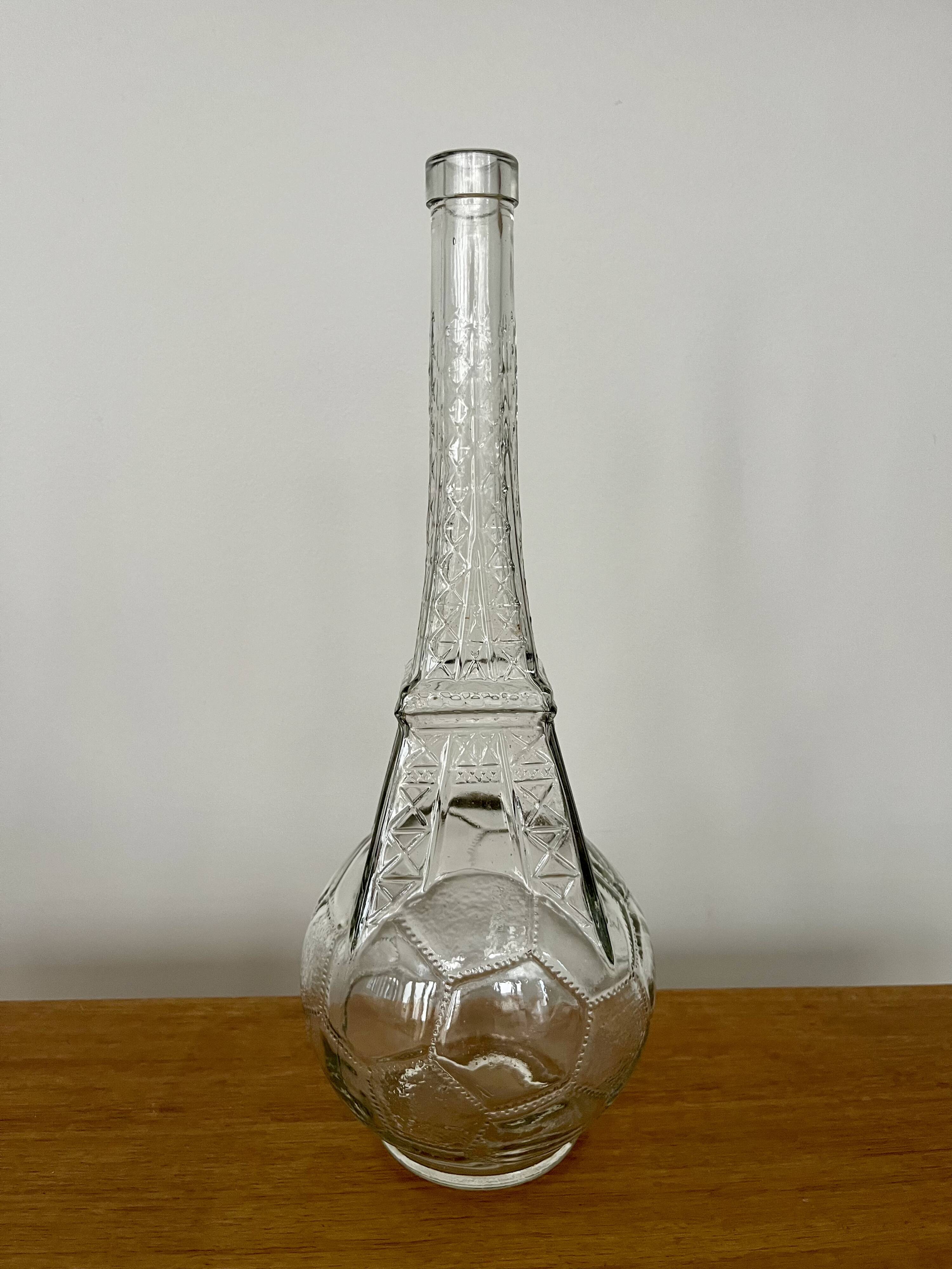 Bouteille verre vintage Tour Eiffel et Foot