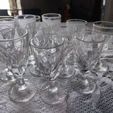 12 small twisted bistro glasses, 19th century