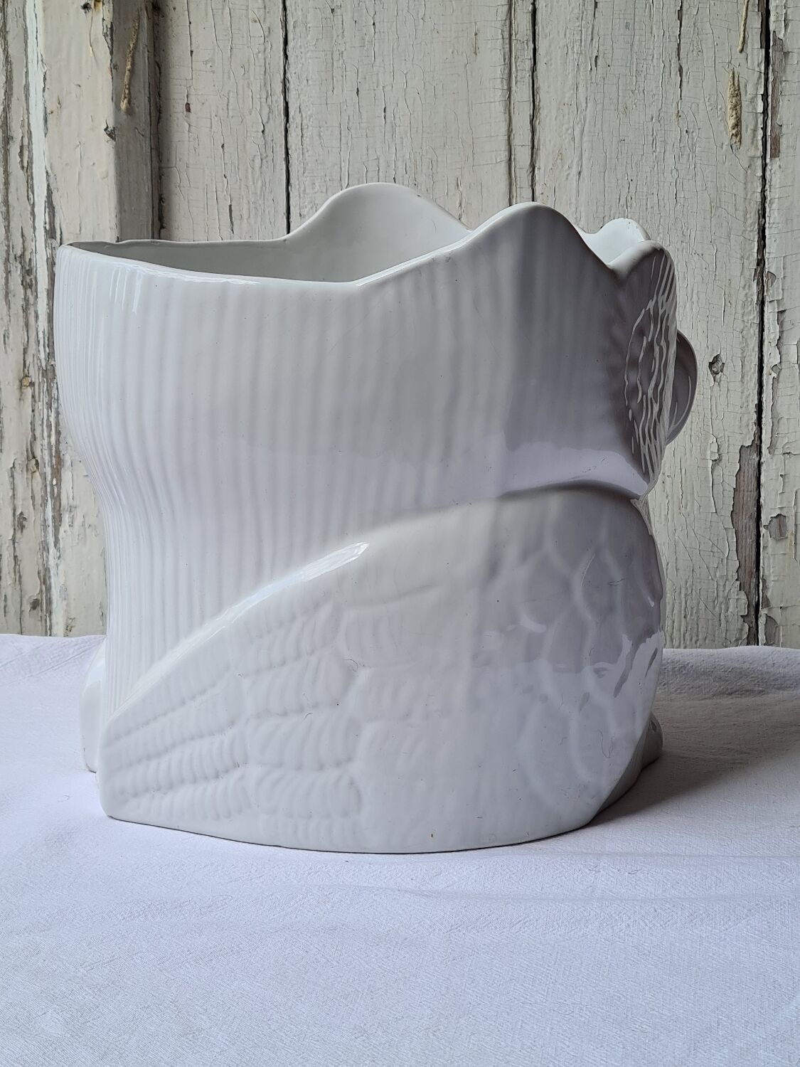 Owl pot cover, white ceramic owl