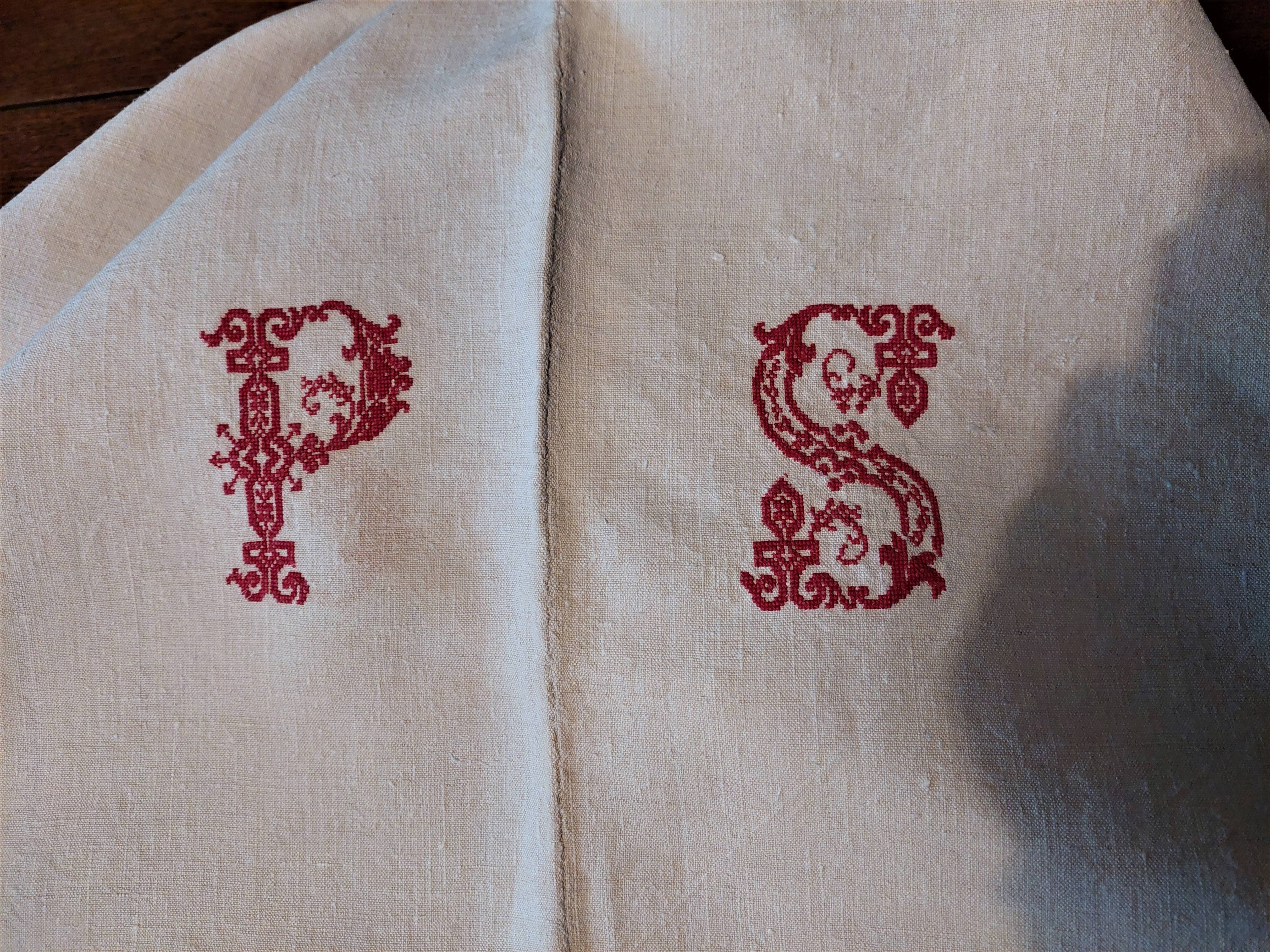 Old hemp sheet monogram eh 195 x 285 cm