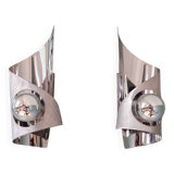 Pair of brushed aluminum wall lights, 1970s