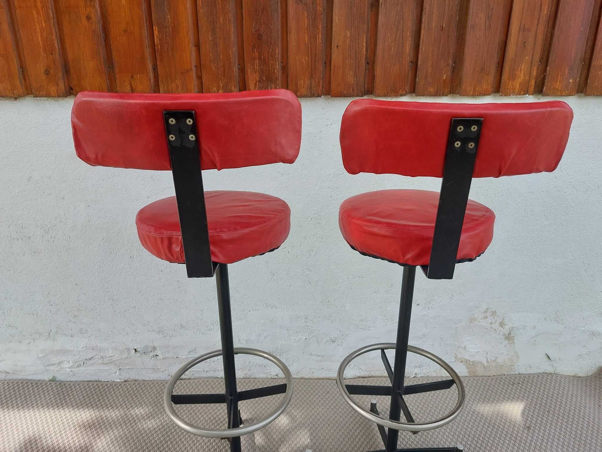 pair of high stools, leather, vintage, industrial