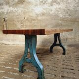 Industrial dining table oak on cast iron legs