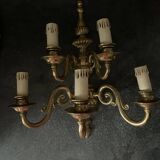Large Pair of Dutch Style 5-Branch Wall Lights in Brass, Gilded Bronze, 19th Century