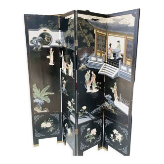Old chinese screen 4 lacquered panels