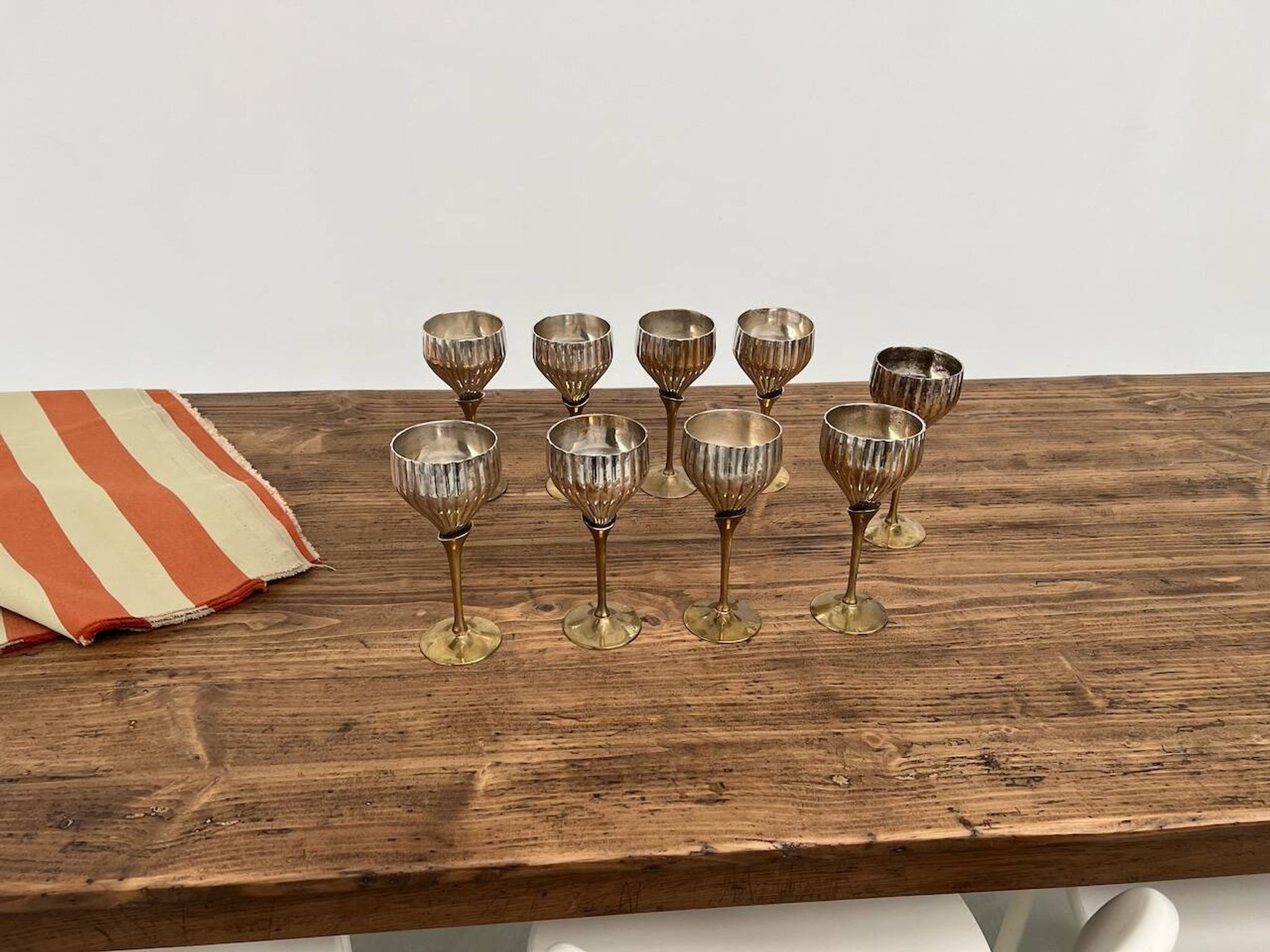 9 old glasses in silver metal and brass
