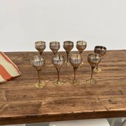 9 old glasses in silver metal and brass