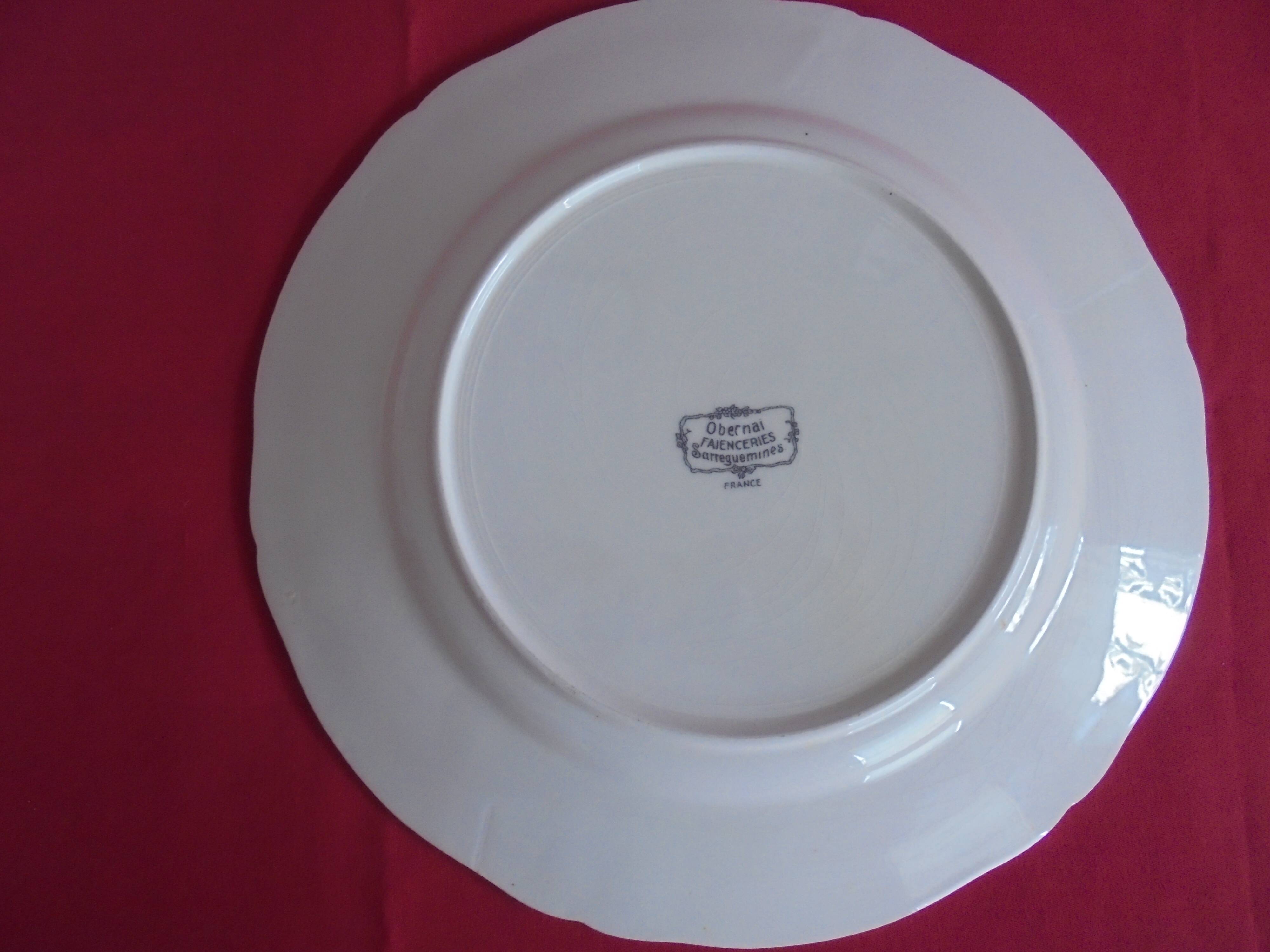 Round serving plate 2 Obernai Faïence Sarreguemines diameter 31.5 cm