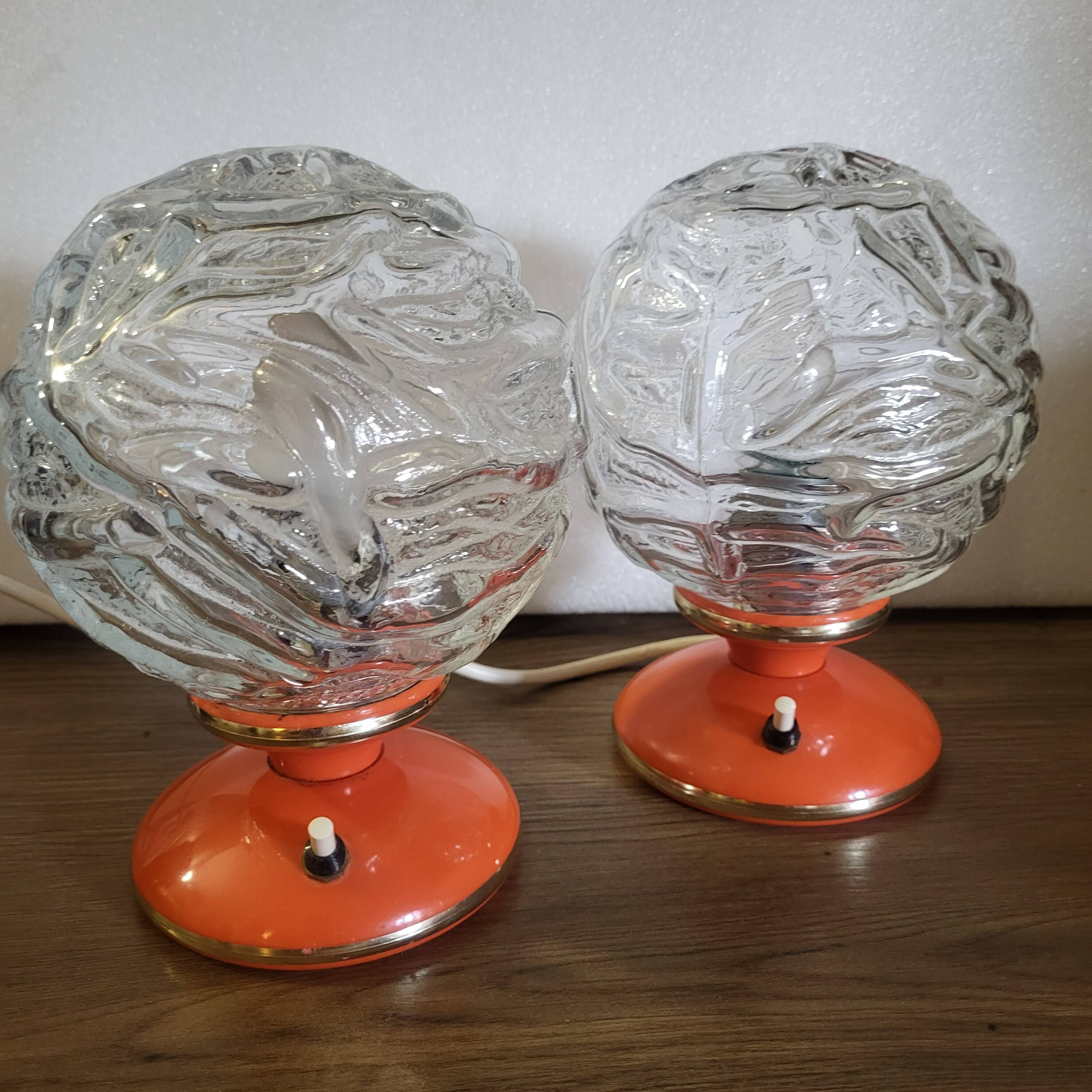 2 space age orange table lamps, 1960s, West Germany