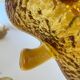 Amber glass dessert service in the shape of an apple made in Italy.