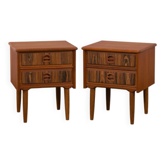 Mid-century teak bedside tables with rosewood inlays, Denmark 1960s, set of 2