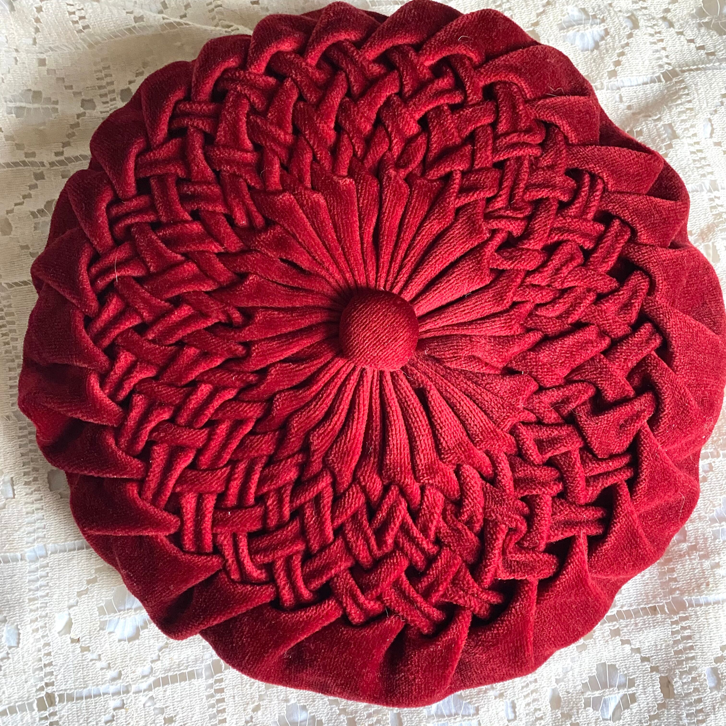 Coussin rond vintage en velours plissé