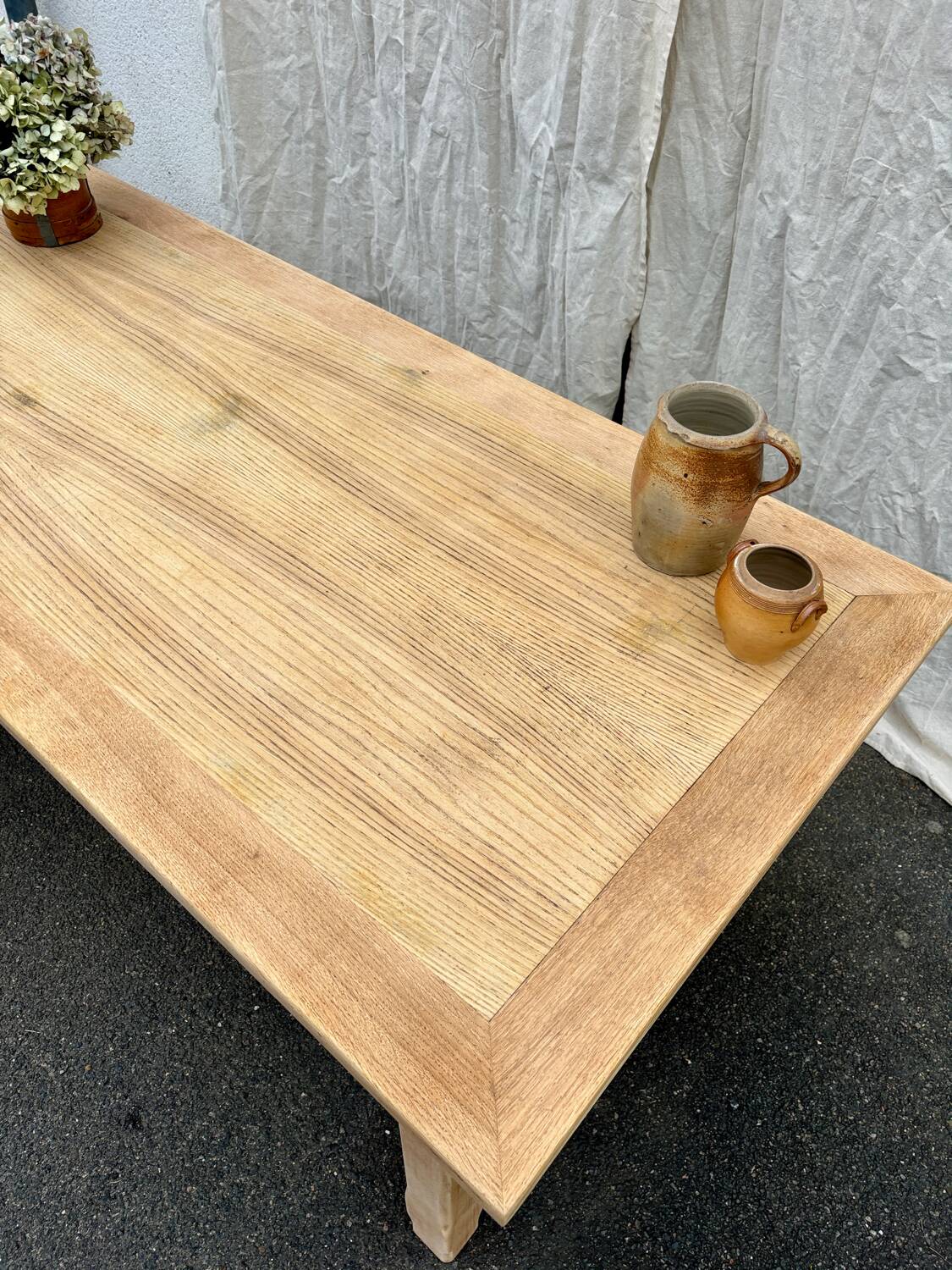 Raw wood farmhouse table