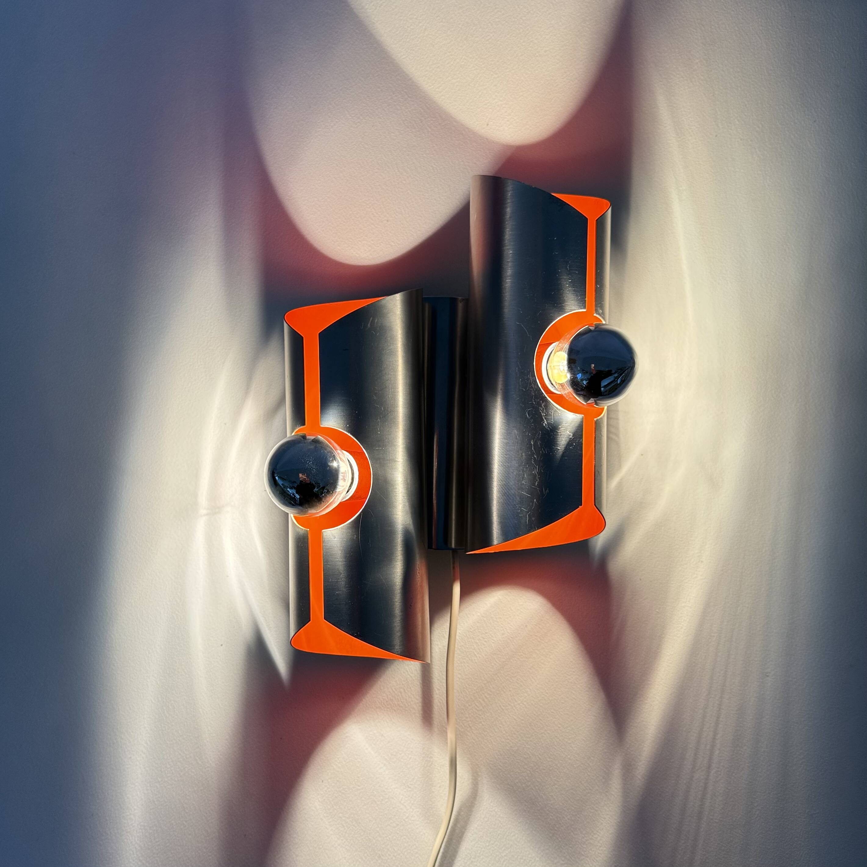Space age aluminium with orange inside wall lamp sconce , 1970s
