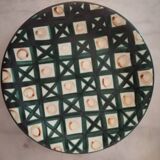 Plat Robert Picaut Vallauris D 31 cms signé vert foncé et marron en très bon état